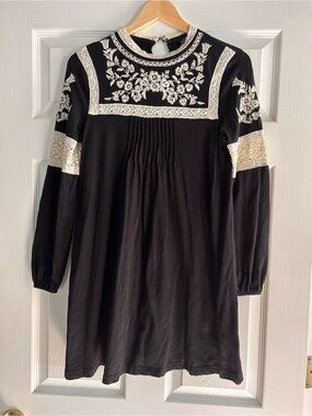 Topshop Black Tunic with Cream Floral Embroidery